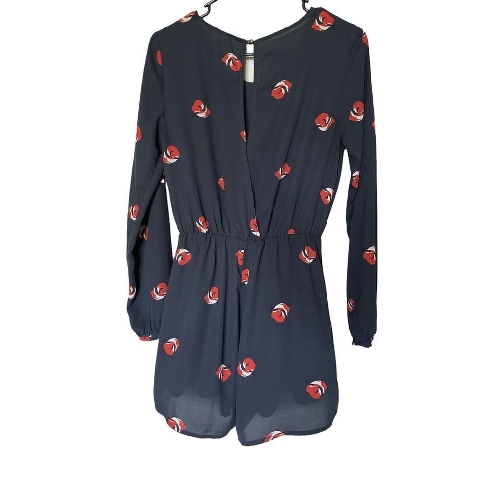 Everly Romper Women Small Navy Blue Long Sleeve Abstract Print Keyhole Back P695 - Picture 2 of 4